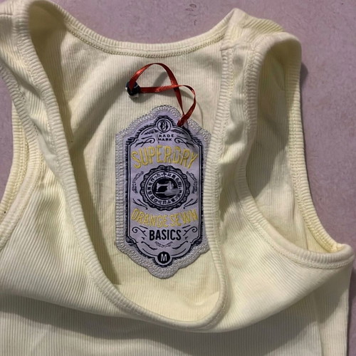 Superdry Women Tank Top pale yellow ribbed fabric size M like new