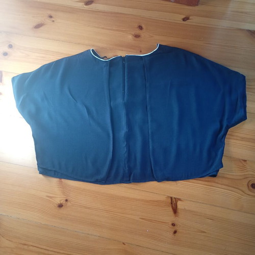 Zara cape blouse used, dark blue with white trim, batwing sleeves