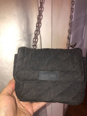 Zara women's shoulder bag gray denim with silver chain like new