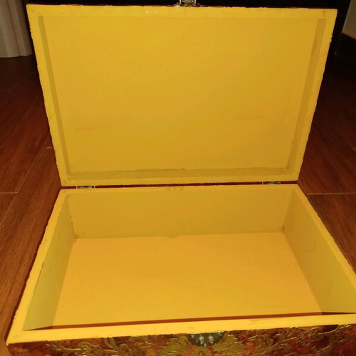 Wooden antique box used with embossed bronze decorations
