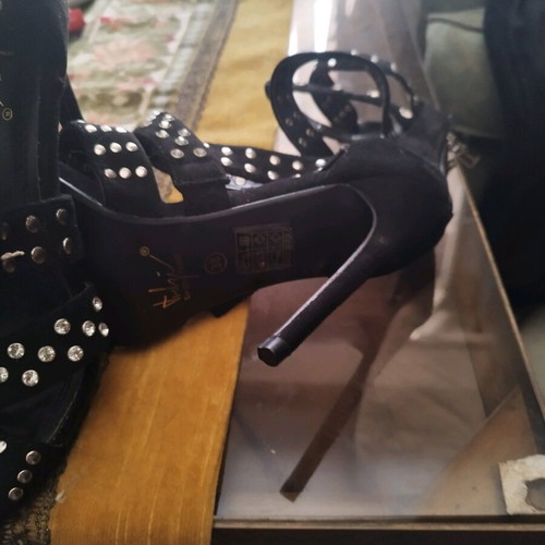 Women's sandals new size 38, black with studs and stiletto heel