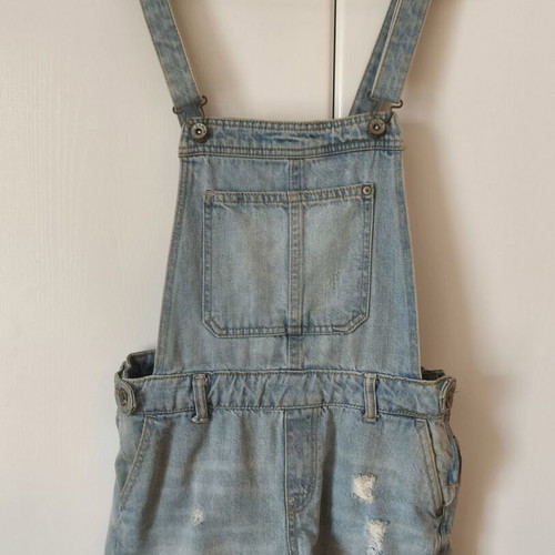 Bershka denim salopette used, blue, shorts with zipper