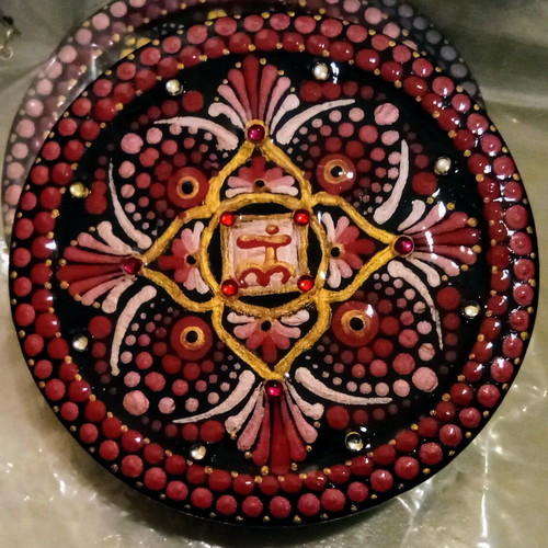Handmade Muladhara Mandala magnet new, decorative plaster art