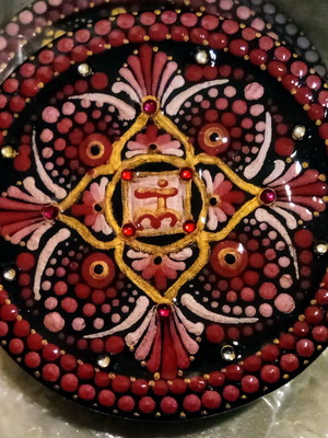 Handmade Muladhara Mandala magnet new, decorative plaster art