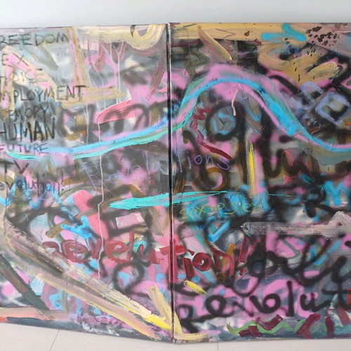 Paintings used, graffiti set of 8 canvas panels