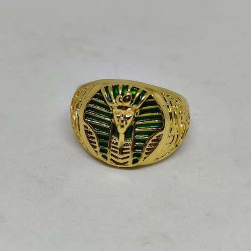 Pharaoh Ring with Enamel like new, size 12, gold color
