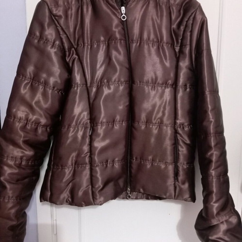 Women's satin jacket with detachable hood like new, brown