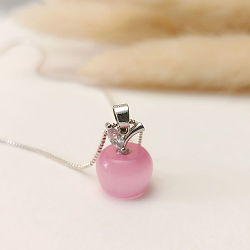 Apple necklace new with opal and 925 silver chain