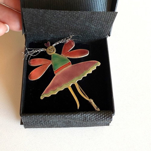 Butterfly brooch with enamel and silver like new