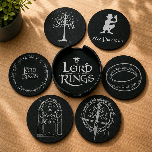 Lord of the Rings coaster set with holder like new, collectible design