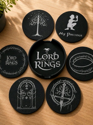 Lord of the Rings coaster set with holder like new, collectible design