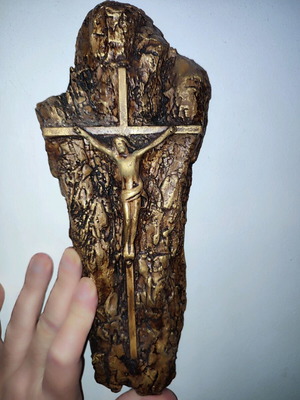 The Crucifix wall-mounted new made of bronze, stone and glass