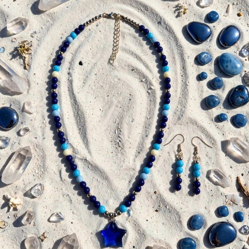 Handmade blue summer necklace and earrings set new