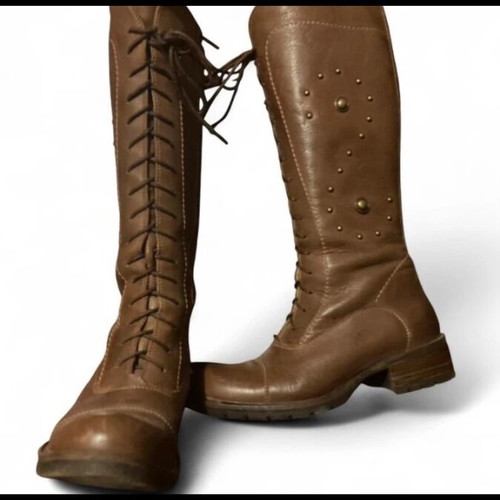 Vintage leather riding boots used, size EU 37, bronze stud details