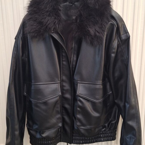 Zara jacket with removable fur collar, black, size M