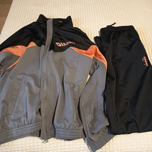 Diadora tracksuit jacket and pants, XL, grey black salmon