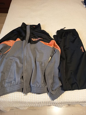 Diadora tracksuit jacket and pants, XL, grey black salmon