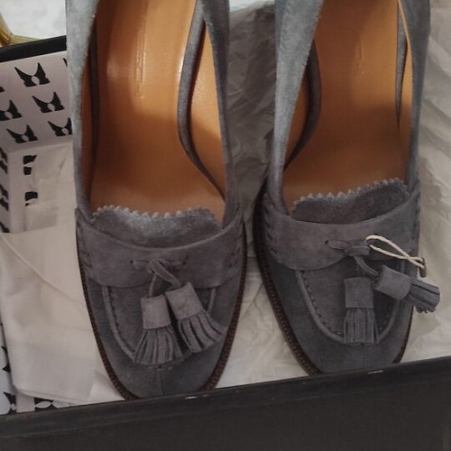 Suede leather heels new, thick 10cm heel, size 39.5