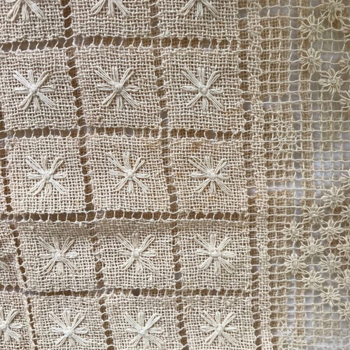 Venetian style embroidery tablecloth used, large, antique