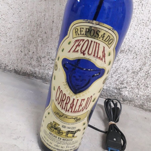 Table lamp handmade from large wine bottle like new