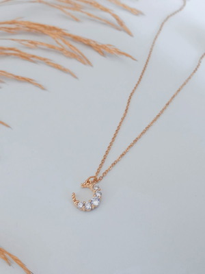 Minimalist crescent moon necklace with rhinestones, gold color