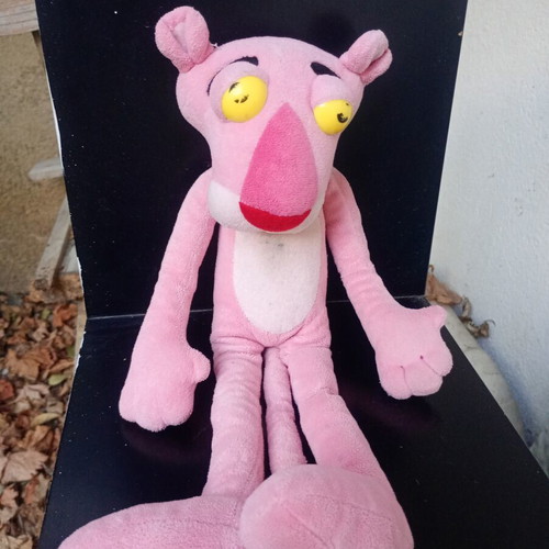 Pink Panther plush used with discoloration and pen stain