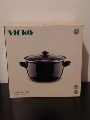 VICKO enamel fry pot 4.6L with lid new