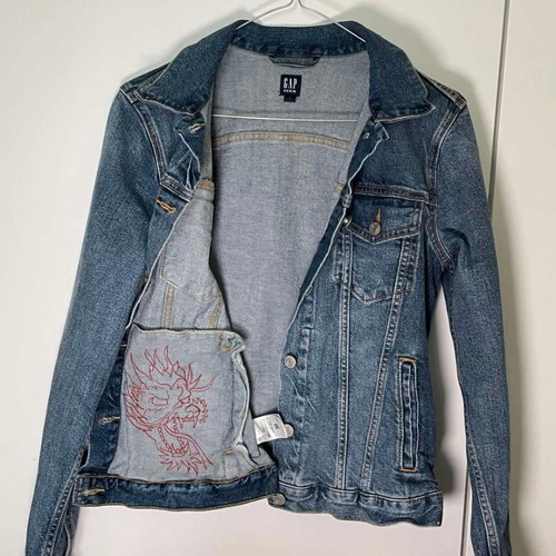 GAP jean jacket used, hand-painted, Small size