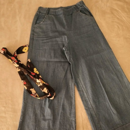 Zip culottes with fabric belt used, blue, size S