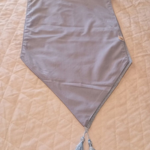 Table runner linen embossed fabric like new, sky blue with tassels