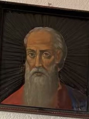 Anastasiou Gogou religious icon painting with radiant background