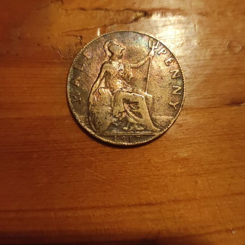 Half penny 1917 copper used coin