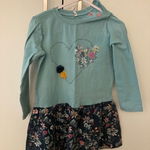 Girl's dress used, size 98 cm, blue and green