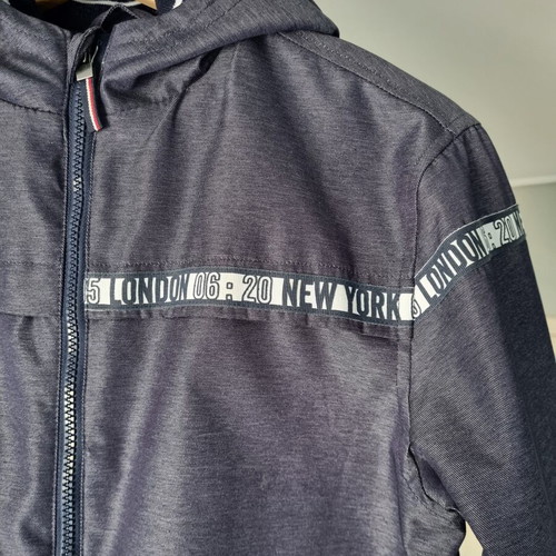 Orchestra bomber jacket with hood, denim look, size 164 cm