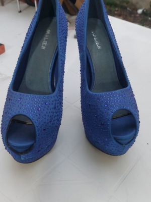 Women's blue peep-toe pumps like new, 15 cm heel, size 41