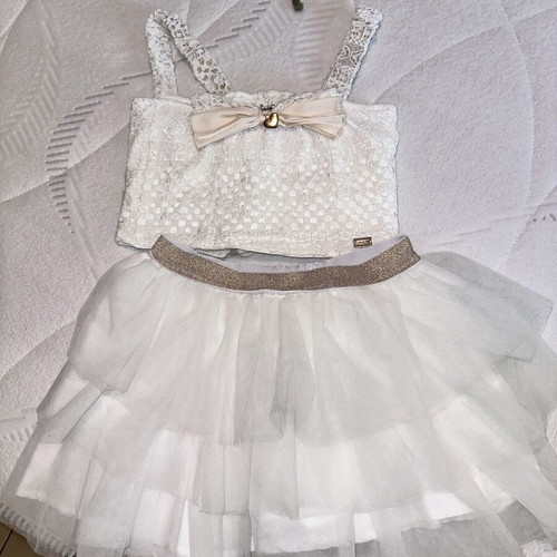 Girls' tutu skirt set with zippered bustier like new, white and gold