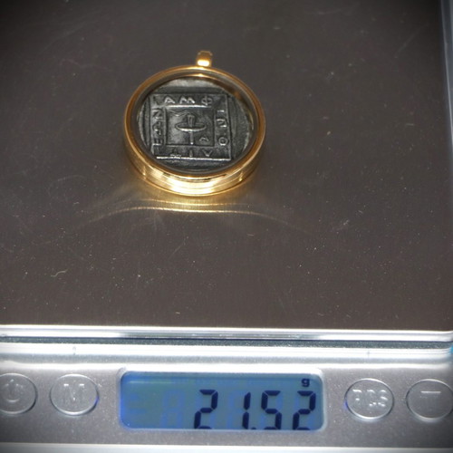 Pendant with ancient silver-plated coin - replica - Amphipolis - Philip, glass case 22K gold-plated