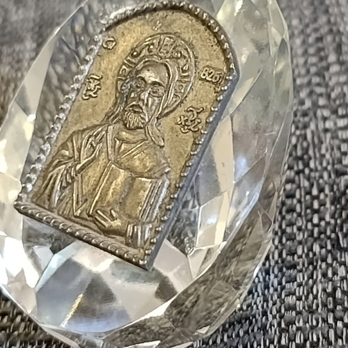 Vintage religious icon crystal and silver 825