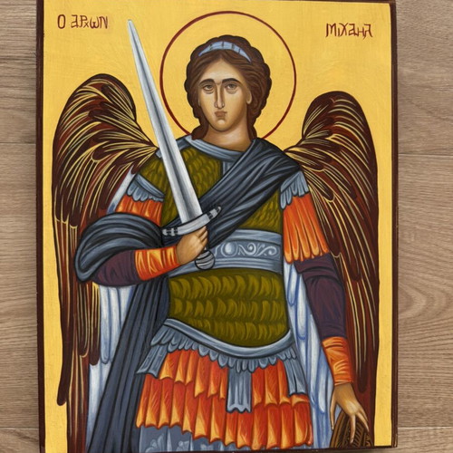 Handmade Byzantine Icon of Archangel Michael on Wood, new