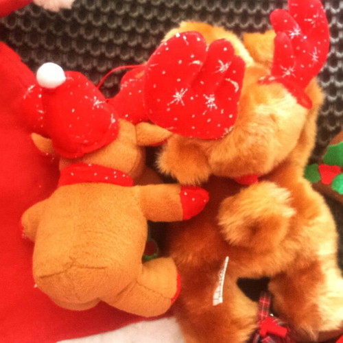 Vintage plush reindeer used, Christmas decorations set