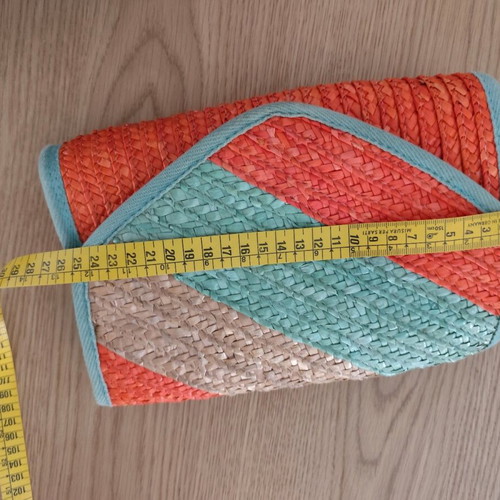 Straw Envelope Bag used, colorful summer handbag with lining and zipper pocket