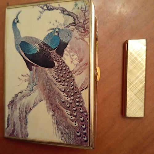 Cyma vintage cigarette case and lighter set, 1970s Japan