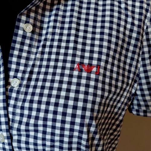 Armani Jeans women's short-sleeve checked shirt blue white