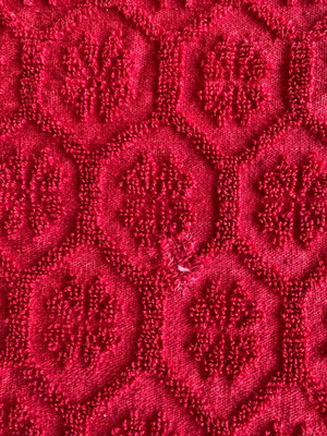 Handmade wool tablecloth used, royal red