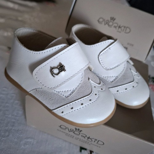 Baby leather shoes No19 Everkid new, white-gray