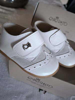 Baby leather shoes No19 Everkid new, white-gray