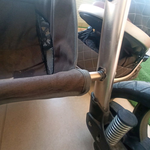 Multifunctional stroller used, foldable in two parts, beige brown gold