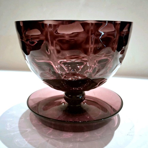Vintage Amethyst Glass footed dessert bowls σαν καινούργιο, μεσοπολεμικό bohemian