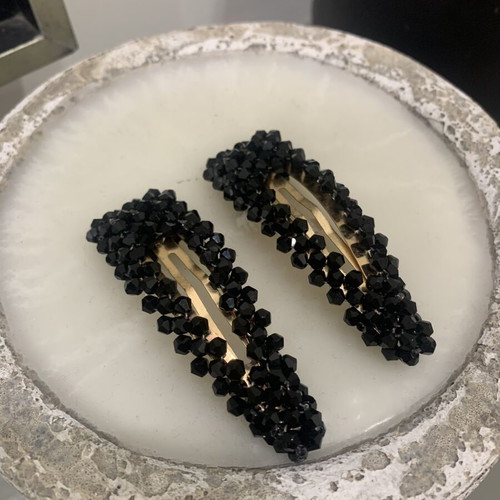 Set of hair clips with black crystals like new