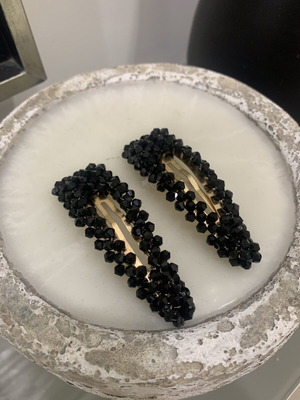 Set of hair clips with black crystals like new